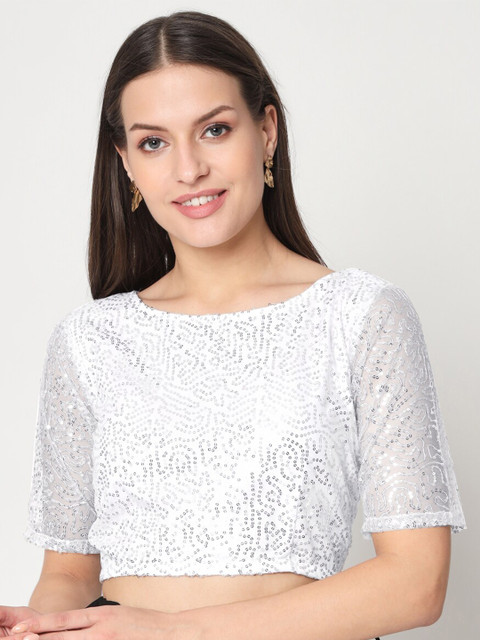 studio rasa Sequined Net Crop Regular Top