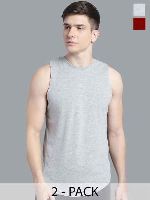FBAR Pack Of 2 Round Neck Bio-Wash Pure Cotton Gym Vests