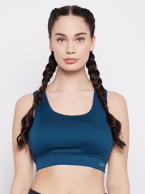Clovia Blue Full Coverage Lightly Padded Rapid-Dry Workout Bra With All Day Comfort