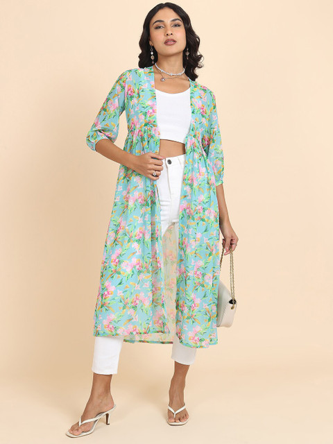 Tokyo Talkies Floral Printed Longline Open Front Shrug