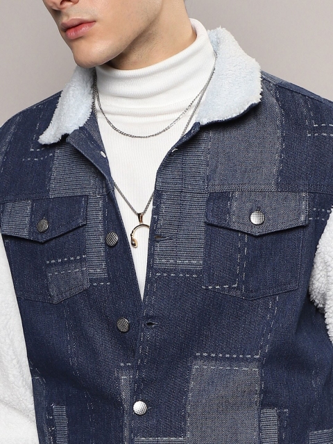 Campus Sutra Washed Windcheater Faux Fur Trim Cotton Denim Jacket - Image 2