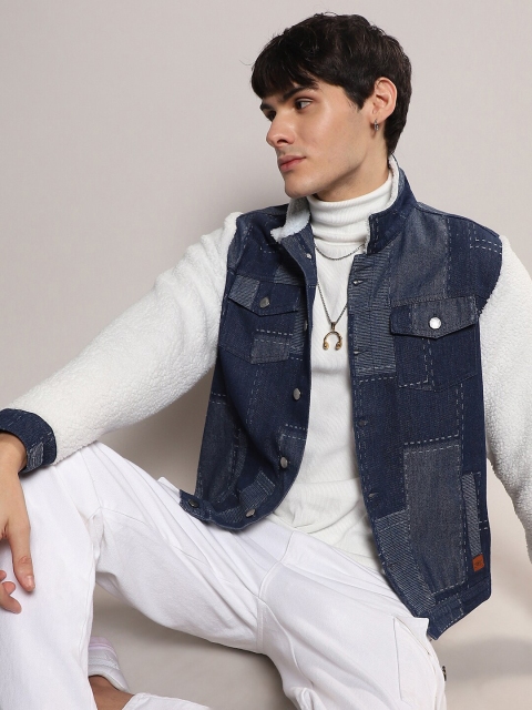 Campus Sutra Washed Windcheater Faux Fur Trim Cotton Denim Jacket