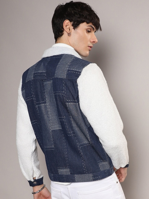 Campus Sutra Washed Windcheater Faux Fur Trim Cotton Denim Jacket - Image 3