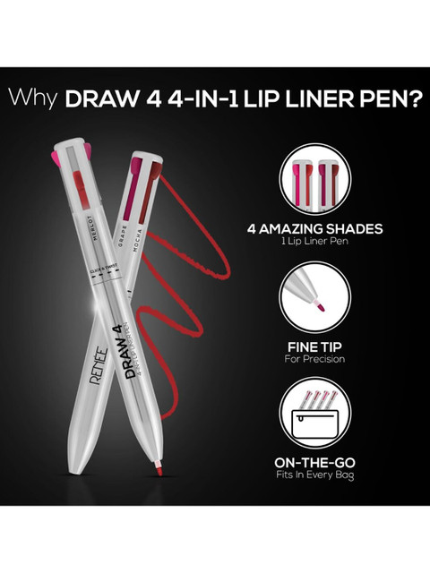 Renee Draw 4 4-In-1 Lip Liner Pen - Merlot+Grape+Mocha+Peony - Image 3