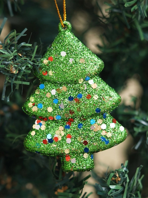 eCraftIndia Red & Silver Toned 4 Pcs Sparkly Christmas Trees - Image 2