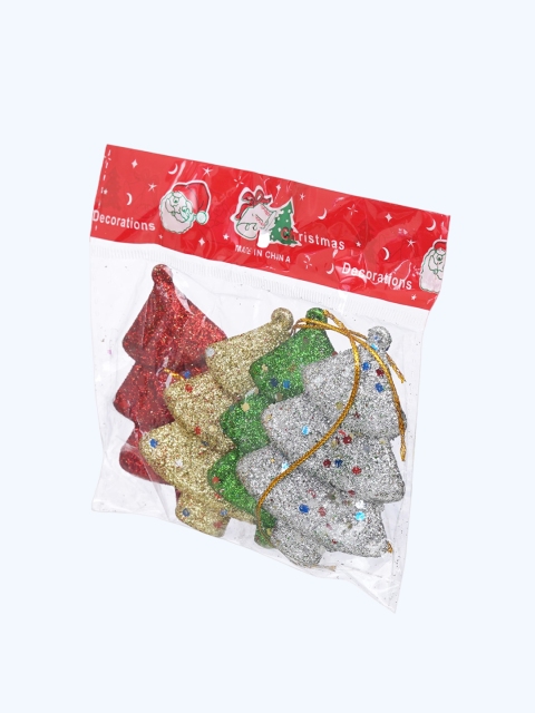 eCraftIndia Red & Silver Toned 4 Pcs Sparkly Christmas Trees - Image 6