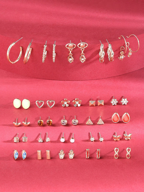 AMI Set Of 25 Gold-Plated Contemporary Studs Earrings