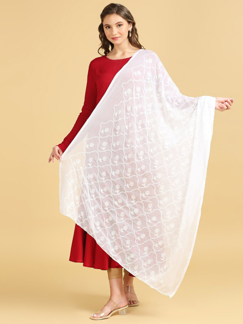 Dupatta Bazaar Floral Embroidered Thread Work Dupatta