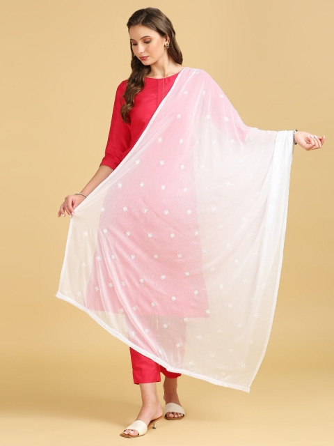 Dupatta Bazaar Floral Embroidered Chiffon Dupatta with Sequin