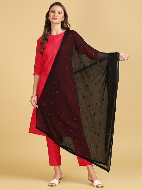 Dupatta Bazaar Floral Embroidered Chiffon Dupatta With Sequinned