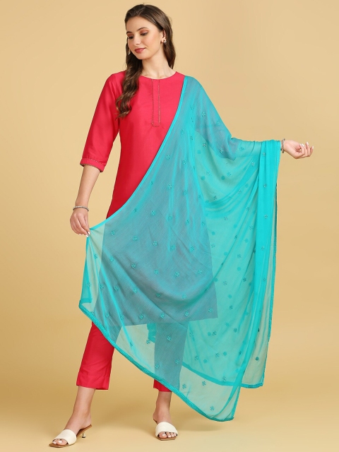 Dupatta Bazaar Floral Embroidered Chiffon Dupatta with Sequin