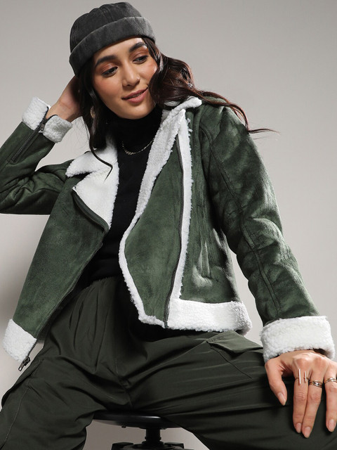 Campus Sutra Windcheater Fleece Open Front Jacket