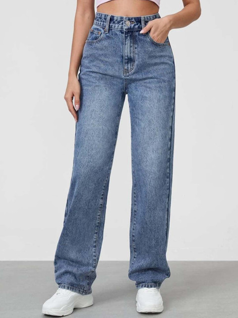 Off Duty India Women Comfort Straight Fit Cotton High-Rise Heavy Fade Jeans