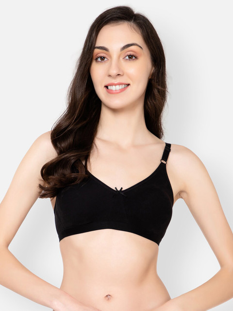Clovia Black Full Coverage Cotton T-shirt Bra With All Day Comfort