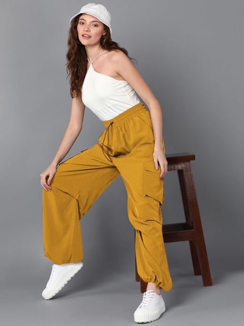 The Roadster Lifestyle Co. Women Mustard Baggy Fit Parachute Rapid-Dry Trousers - Image 4