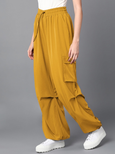The Roadster Lifestyle Co. Women Mustard Baggy Fit Parachute Rapid-Dry Trousers - Image 2