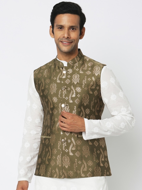 Ethnicity Ethnic Motifs Woven Design Jacquard Nehru Jackets