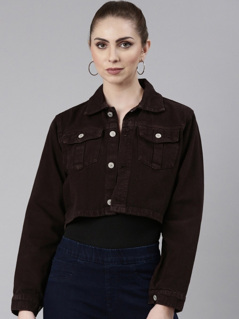 SHOWOFF Spread Collar Long Sleeve Windcheater Crop Denim Jacket