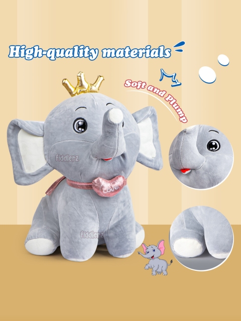 zest 4 toyz Kids Grey Elephant Crown Soft Toy - Image 4