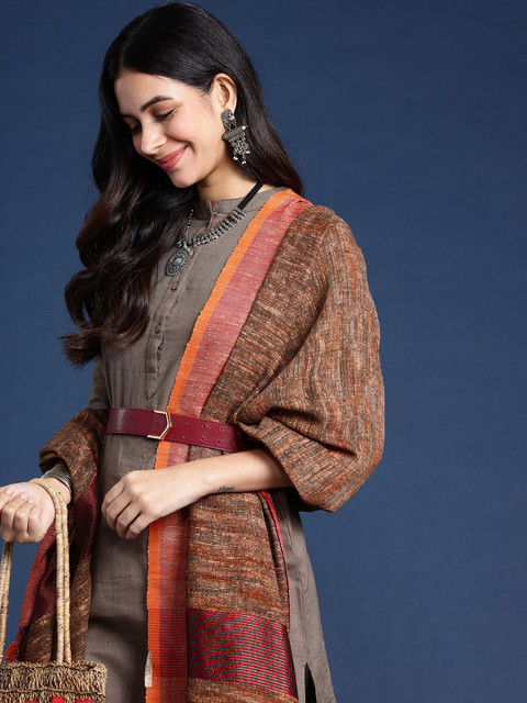 Taavi Woven Design Tasselled Cotton Blend Dupatta