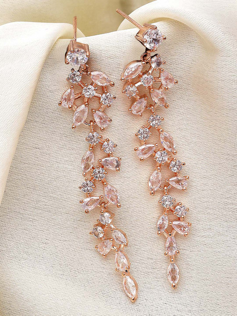 KARATCART Rose Gold-Plated Cubic Zirconia Contemporary Drop Earrings
