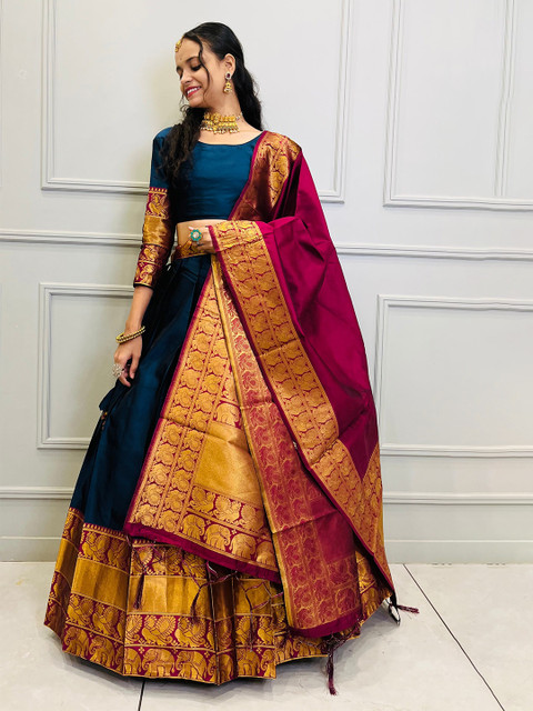 Fabcartz Teal Semi-Stitched Lehenga & Unstitched Blouse With Dupatta