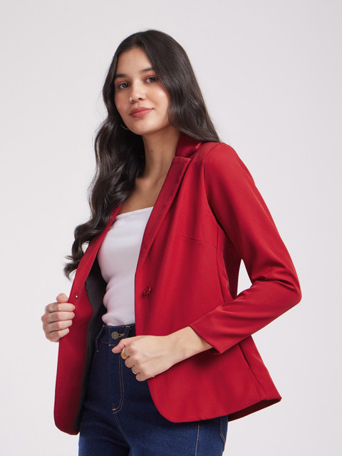 FableStreet Notched Lapel Single Breasted Cheery Red Blazer - Image 3