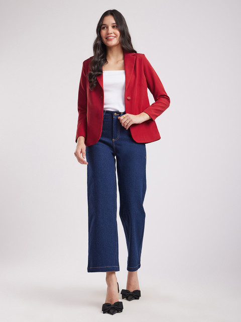 FableStreet Notched Lapel Single Breasted Cheery Red Blazer - Image 5