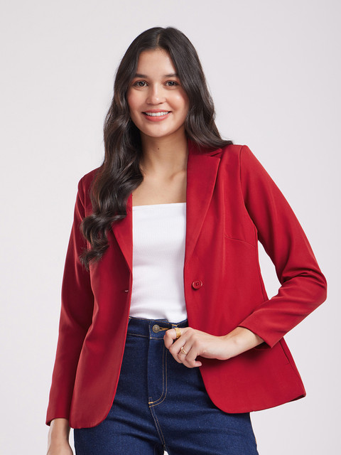 FableStreet Notched Lapel Single Breasted Cheery Red Blazer - Image 6