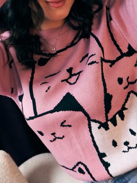 Berrylush Pink Graphic Printed Acrylic Pullover - Image 2