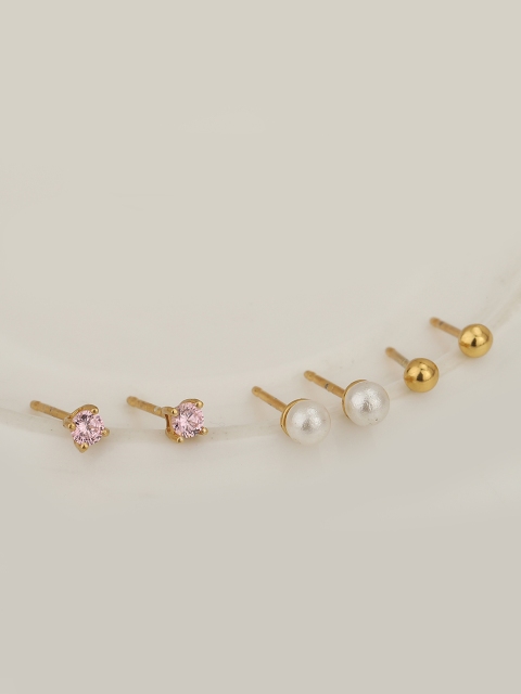 Carlton London Girls Set of 3 Gold-Plated CZ-Studded Circular Studs Earrings