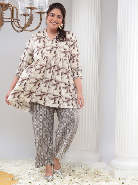 Bani Women Plus Size Printed V-Neck Tunic With Trousers