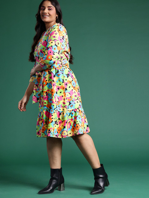 DressBerry Curve Plus Size Floral Print A-Line Dress with Belt - Image 4