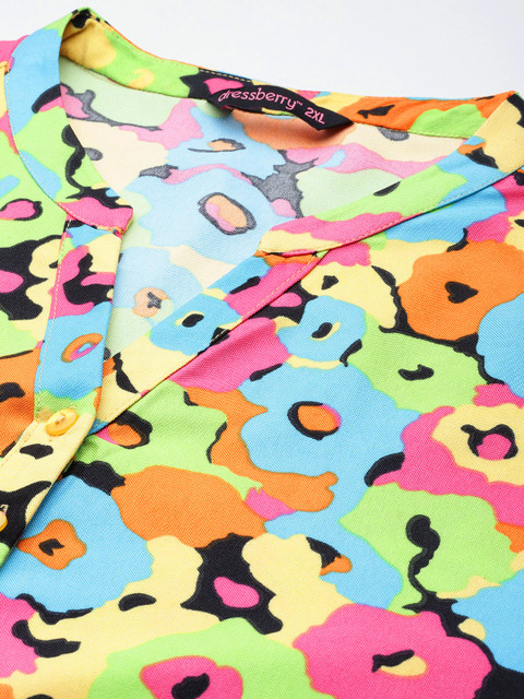 DressBerry Curve Plus Size Floral Print A-Line Dress with Belt - Image 2