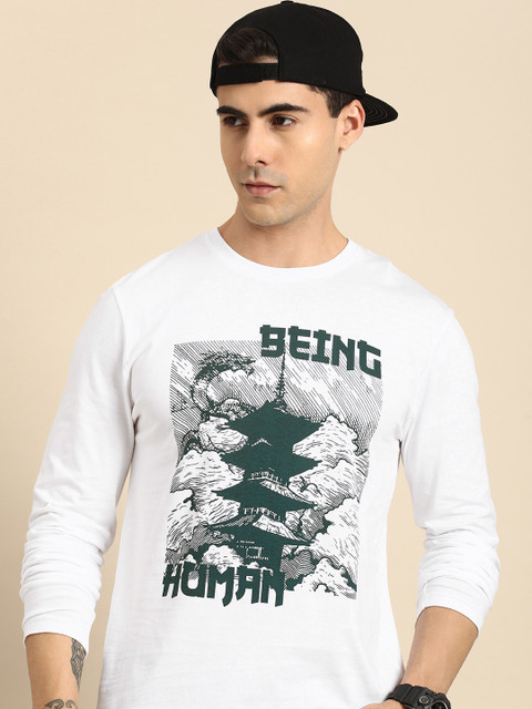 Being Human Men Brand Logo Printed Pure Cotton T-shirt