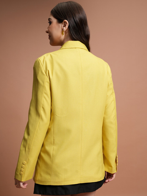 CHIC BY TOKYO TALKIES Yellow Notched Lapel Long Sleeve Oversize Double-Breasted Blazer - Image 5