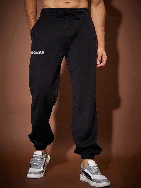 MASCLN SASSAFRAS Men Black Relaxed-Fit Mid-Rise Fleece Joggers