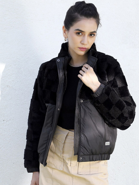 Campus Sutra Black Windcheater Bomber Jacket