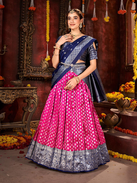 SHOPGARB Woven Design Semi-Stitched Lehenga & Unstitched Blouse With Dupatta