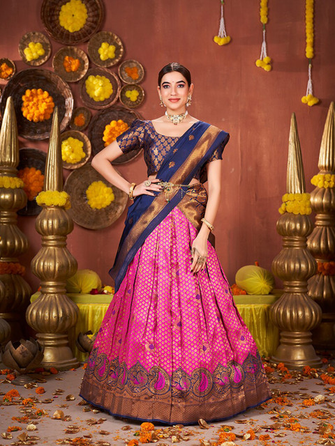 SHOPGARB Ethnic Motifs Woven Design Semi-Stitched Lehenga & Unstitched Blouse With Dupatta