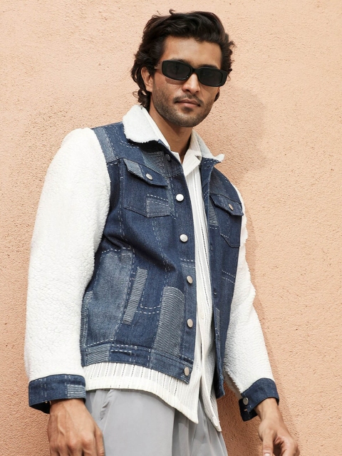 Campus Sutra Colourblocked Windcheater Denim Jacket - Image 3