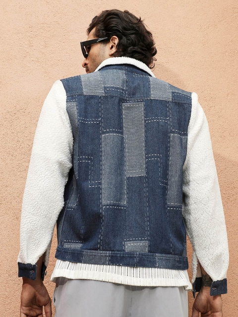 Campus Sutra Colourblocked Windcheater Denim Jacket - Image 4