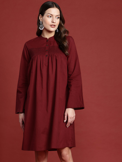 all about you Flared Sleeves Pure Cotton A-Line Dress