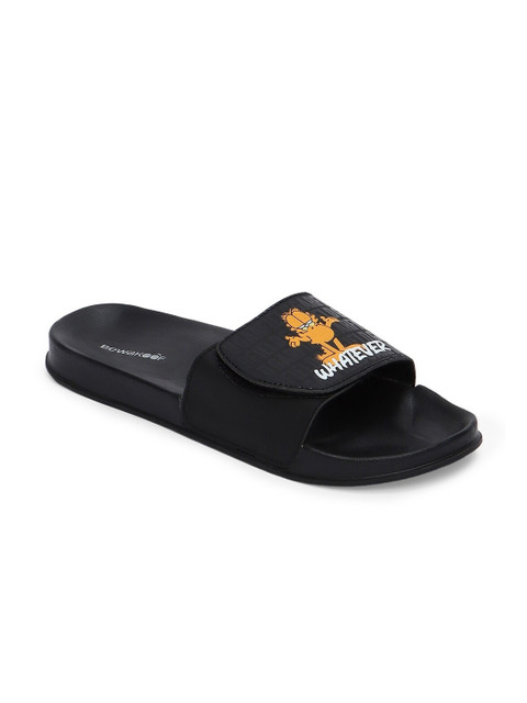 Bewakoof Men Black & Orange Whatever Garfield Printed Sliders - Image 2