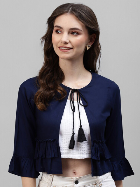 Vibes by Vibes by Deebaco Ruffles Cotton Crop Tie-Up Shrug