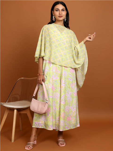 Vishudh Printed V-Neck Sleeveless Basic Basic Jumpsuit With Cape