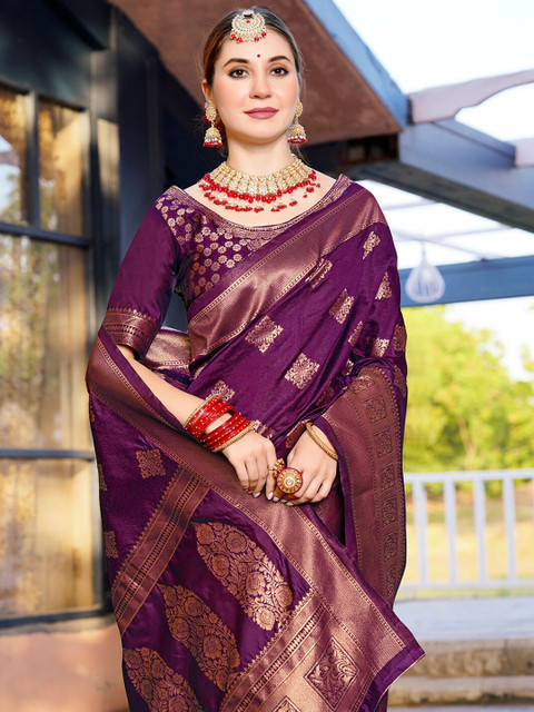 Anouk Ethnic Motifs Woven Design Banarasi Saree - Image 4