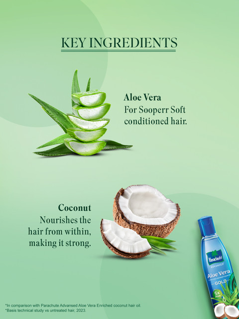 Parachute Set of 3 Aloe Vera Gold Enriched Coconut Hair Oil with 5x Aloe - 225 ml Each - Image 7