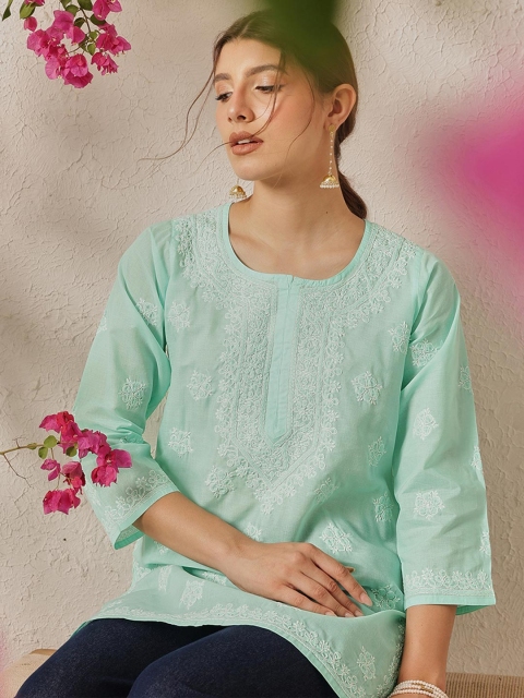 ADA Ethnic Motifs Chikankari Embroidered Thread Work Pure Cotton Thread Work Kurti - Image 6