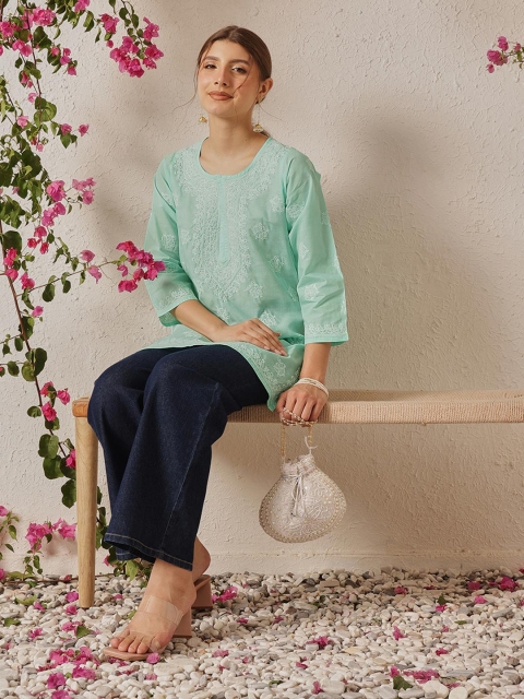 ADA Ethnic Motifs Chikankari Embroidered Thread Work Pure Cotton Thread Work Kurti - Image 5